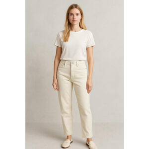 Women's Talbots Straight Leg Corduroy Pants Sz 12 Cream Minimalist Neutral Chic